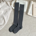 Dark grey vertical striped knit over-knee socks for women in stylish autumn winter style - One Size / Dark Gray