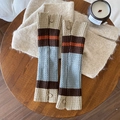 Japanese style striped knit leg warmers with retro buttons in beige and brown tones - One Size / Coffee Combo (Coffee/Orange/Blue/Beige Stripes)
