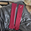 Dark red cotton crew socks with black ruffled edge and pearl accents on faux leather - One Size / Burgundy