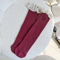 Vintage wine red ribbed socks with cream lace trim detail for a sweet academy aesthetic - One Size / Burgundy