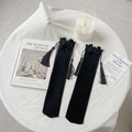 Gothic black knit arm warmers with floral embroidery, lace appliqués, and tassels - One Size / Black