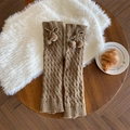 Brown Lolita leg warmers with cable knit pattern, pom-poms and bow details - One Size / Coffee