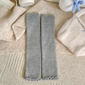 Light gray ribbed knit leg warmers with delicate ruffle trim and soft wool texture - One Size / Light Gray
