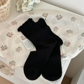 Chaussettes hautes noires pour femmes avec bordure en dentelle à volants et étiquette - Taille unique / Noir