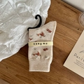 Vintage-Socken mit Blumenmuster in Beige mit roten Blumen und bequemen Rippbündchen - Einheitsgröße / Khaki
