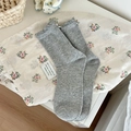 Chaussettes grises en maille avec bords ondulés et détail nœud mignon pour femme - Taille unique / Gris