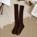 Vertical ribbed deep coffee knit knee-high socks for women in minimalist retro style - One Size / Dark Coffee