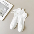 Weiße Spitzen-Lolita-Socken mit Schleife, atmungsaktive Mesh JK-Stil kurze Socken - Einheitsgröße / Schleife Weiß