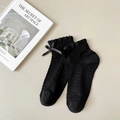 Schwarze Lolita-Spitzensocken mit Mesh-Hohlmuster und seidiger Schleifendekoration - Einheitsgröße / Schleife Schwarz