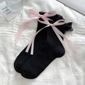 Calcetines Lolita negros con encaje delicado y lazos de cinta rosa dulces - Talla única / Negro con lazo rosa