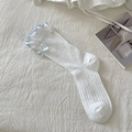 White ruffle socks with blue bow accent and mesh texture for a balletcore style - White (Blue Bow)
