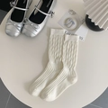 Calcetines media pierna mujer color crema con diseño calado de trenzas y texturas - Rombo / Rombos Blanco