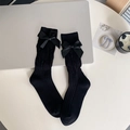 Calze al ginocchio nere a coste con fiocchi di raso rimovibili stile collegiale - Taglia unica / Nero (Motivo a Fiori)