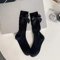 Calze Lolita nere a metà polpaccio con grande fiocco in seta e trama a costine - Taglia unica / Nero (Motivo a Cuore)