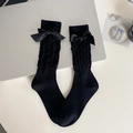Chaussettes Lolita noires avec nœuds en satin amovibles et maille torsadée style japonais - Taille unique / Noir (Motif Losange)