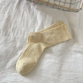 Cream lettuce edge crew socks with colorful speckled nep yarn and ribbed texture - Yellow