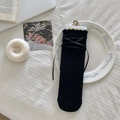 Black Japanese style lace crew socks with elegant ribbon bows and frilled cuffs - One Size / Black Vertical Stripes