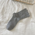 Oatmeal grey frilly lettuce edge socks with colorful speckled knit and ribbed texture - Light Gray