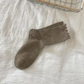 Brown knit crew socks with colorful flecks and sweet ruffle trim in Japanese style - Coffee