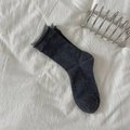 Dark gray ribbed mid-tube cotton socks with light gray trim on minimalist background - Dark Gray