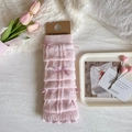 Pink heart-patterned knit leg warmers with satin bows and feminine ruffled edges - One Size / Pink
