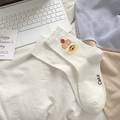 White cotton mid-calf socks with cute cake embroidery and brown Cake lettering print - Cake