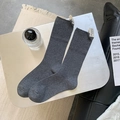 Dark grey cotton mid-calf socks with vertical rib texture and stylish white fabric label - Dark Gray