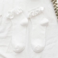 White cotton mesh socks featuring smooth satin ruffle trim in a sweet Japanese style - One Size / White