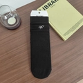 Chaussettes noires côtelées avec broderie nœud blanc délicat en maille de haute qualité - Noir