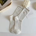 Vertical ribbed grey knit socks with a subtle heart embroidery and cozy texture - One Size / Grey/White