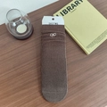 Chaussettes brunes à rayures verticales avec broderie de nœud blanc pour femme - café