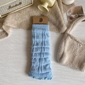 Light blue knitted leg warmers with layered ruffles and delicate wavy edge design - Blue