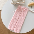 Jambières en tricot rose avec nœuds en ruban style balletcore côtelé pour femmes - Rose