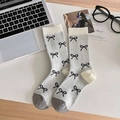 Calcetines grises de estilo ballet con patrones de lazo negro y diseño de punto - Talla única / Blanco Roto (Punta Gris)