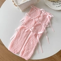 Roze beenwarmers in balletcore-stijl met strikjes en verticale ribgebreide textuur - Eén maat / Roze