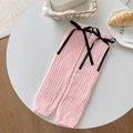 Jambières en tricot rose avec nœuds en satin noir, style esthétique balletcore - Rose avec noeuds noirs