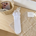 Weiße Spitzen-Hohlsocken mit Schleife und doppellagigen Rüschenkanten im süßen JK-Stil - Einheitsgröße / Weiß