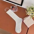 White lace knee high socks with floral mesh hollow out pattern in balletcore style - Beige