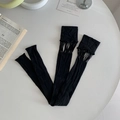 Black thigh high mesh socks with distressed fringe edges in avant-garde aesthetic style - One Size / Black