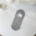 Graue Mesh Füßlinge für Damen mit rosa Schleifenstickerei und atmungsaktivem Design - Einheitsgröße / Grau