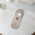Beige Damen-Mesh-Füßlinge mit zarter schwarzer Schleifen-Stickerei und Antirutsch-Silikon - Einheitsgröße / Braun