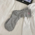 Grey lace-trim crew socks with colorful flecks and a pink embroidered bow detail - One Size / Gray