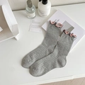 Calze a rete grigie stile giapponese con bordo rosa a volant e maglia fine - Taglia unica / Grigio