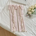 Rosafarbene Waffelstrick-Beinstulpen mit Schleifen und Rüschen im Balletcore-Stil - Rosa
