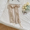 Scaldamuscoli beige in maglia a nido d'ape con nastri e bordi arricciati stile JK - Marrone