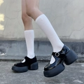 Scarpe Mary Jane con zeppa nera in vernice e cinturino regolabile con fibbia argento - Taglia unica / Bianco