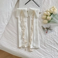 Scaldamuscoli in maglia bianca con trama a nido d'ape, nastri e colletti - Bianco Beige