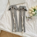 Scaldamuscoli in maglia grigio scuro con nastri bianchi e polsini divisi alla moda - Grigio Chiaro Con Nastro Beige