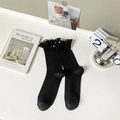 Calze nere stile balletto con bordo in pizzo mesh arricciato e decorazioni di perle - Nero