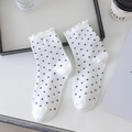 White crew socks with black polka dots and ruffle edges in a sweet ballet style - One Size / White Polka Dots